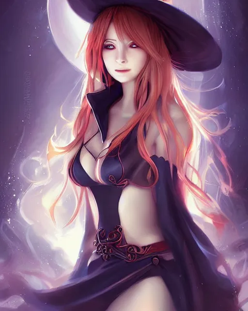 Image similar to Nami anime character beautiful digital illustration portrait of a Witch who design by Ross Tran, artgerm detailed, soft lighting