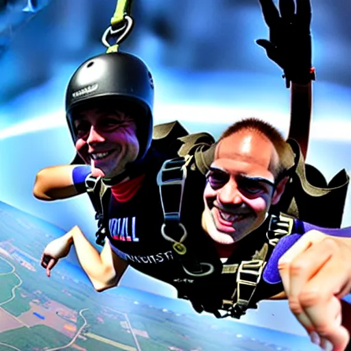 Prompt: a mule skydiving
