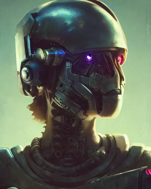Prompt: maya hawke as cyberpunk armored gunman, scifi character portrait by greg rutkowski, esuthio, craig mullins, 1 / 4 headshot, cinematic lighting, dystopian scifi gear, gloomy, profile picture, mechanical, half robot, implants, steampunk