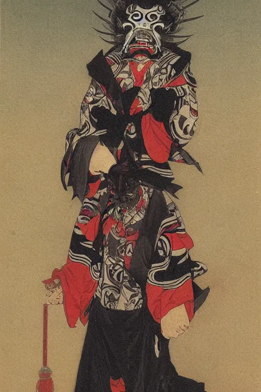 Prompt: portrait of a a fashionable ancient japanese demon oni wearing a cyberpunk bosozoku outfit, by bouguereau