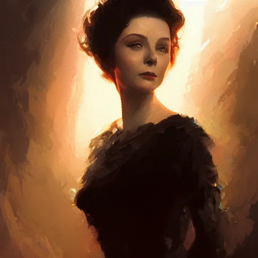 Image similar to closeup portrait of a young vivian leigh, dramatic light, gorgeous view, depth, high detail, digital art, painted by greg rutkowski and seb mckinnon, by tim burton, trending on artstation