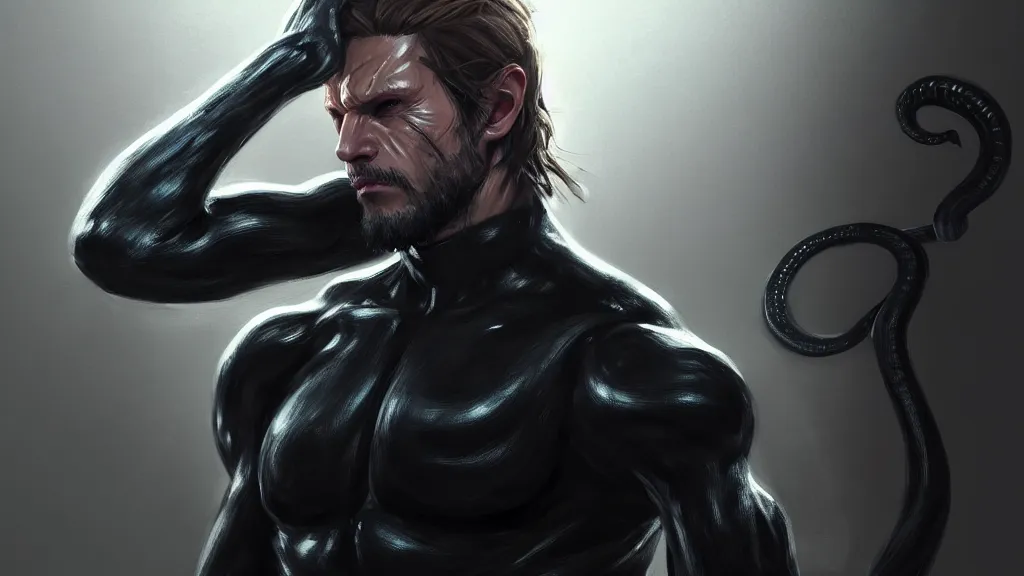 Image similar to portrait, single, snake from metal gear, from left, body and torso, pixar and disney animation, sharp, rendered in unreal engine 5, highly detailed, digital painting, artstation, concept art, smooth, sharp focus, wallpaper, splash art, promo art, dramatic lighting, art by artgerm and greg rutkowski and bo chen and jin xiaodi