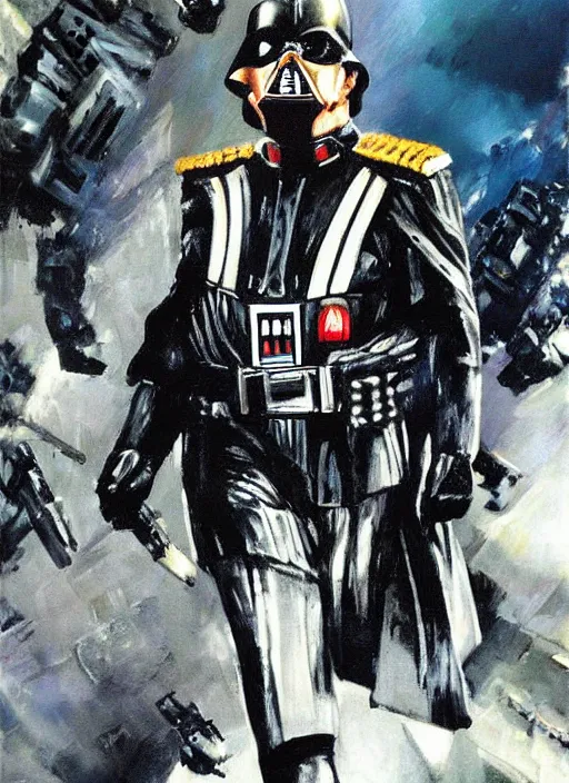 Prompt: dictator pinochet as darth vader painting by john berkey and yoji shinkawa