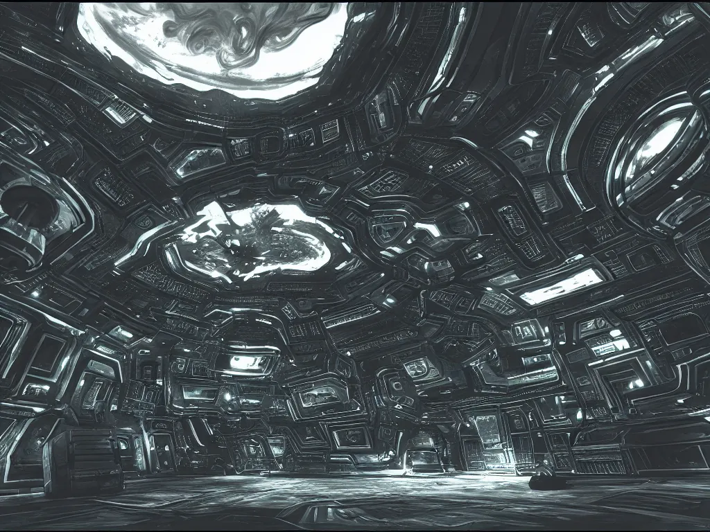 Prompt: Alien Trilogy alien spaceship interior as a PS1 game landscape