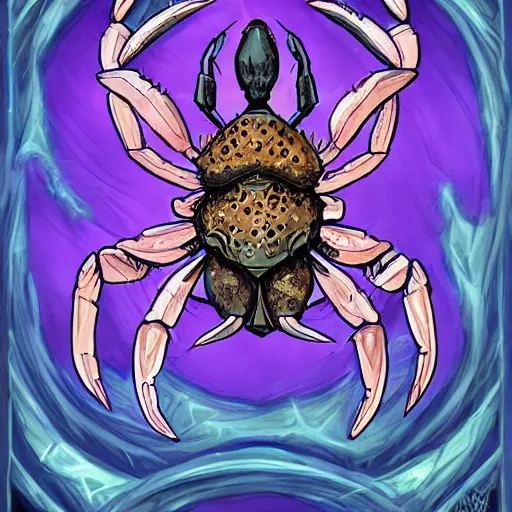 Prompt: violet fantasy crab scorpion hybrid, graveyard background, hearthstone coloring style, epic fantasy style art, fantasy epic digital art