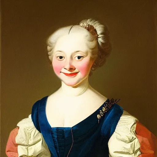 Image similar to portrait of a young woman with a happy face in the year 1730 by Enoch Seeman the Younger