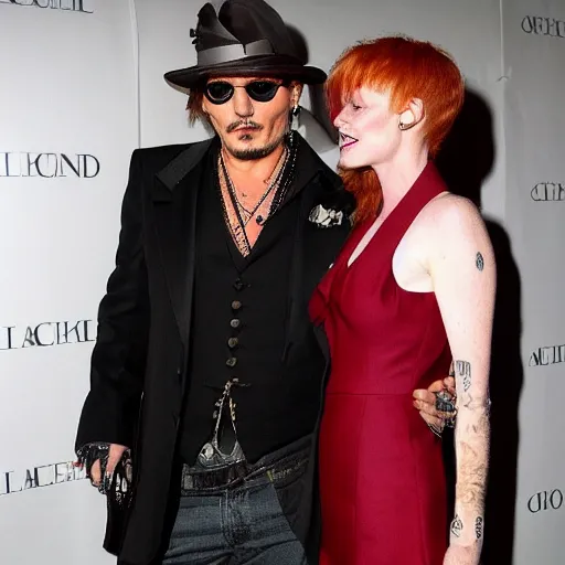 Image similar to johnny depp with his new girlfriend with ginger hair.