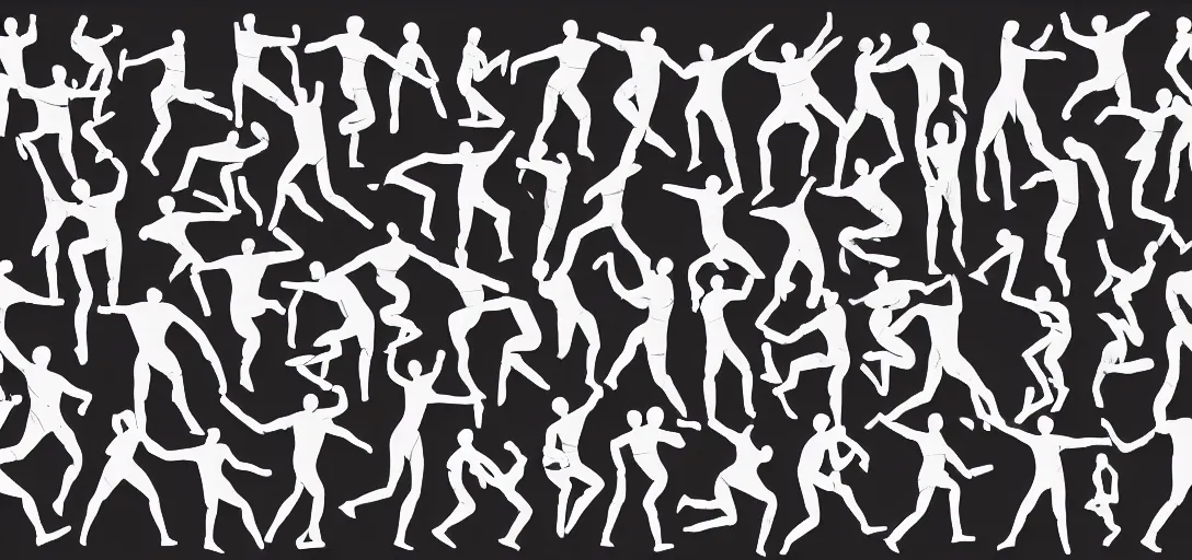 Image similar to multiple close interacting human figures as olympic icons, limbs scattered, explosions, splotches, concept art, illustration, transparency, sss, occlusion, high contrast, very long shadows, on white