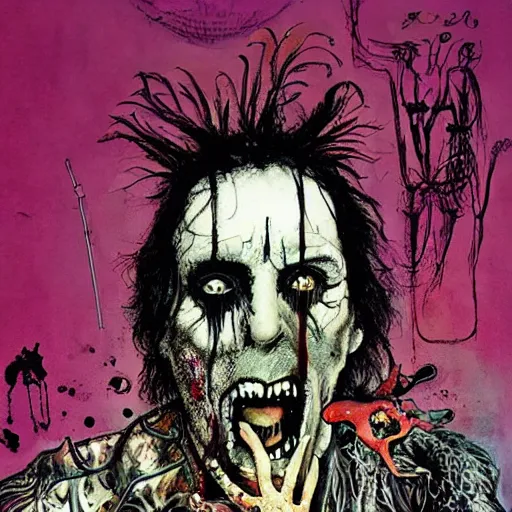 Image similar to graphic illustration, creative design, alice cooper, biopunk, by ralph steadman, francis bacon, hunter s thompson