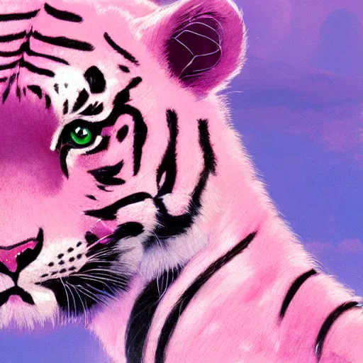 Image similar to a pink tiger, illustration concept art anime key visual trending pixiv fanbox by wlop and greg rutkowski and makoto shinkai and studio ghibli and kyoto animation symmetrical facial features