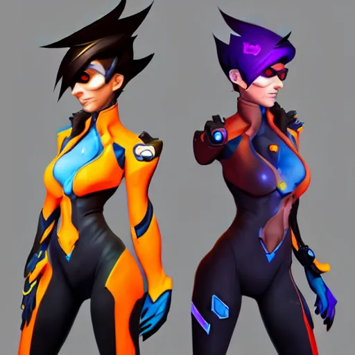 Prompt: concept art of a fusion of Tracer and Widowmaker from Overwatch, detailed bust, art, concept art, trending on artstation