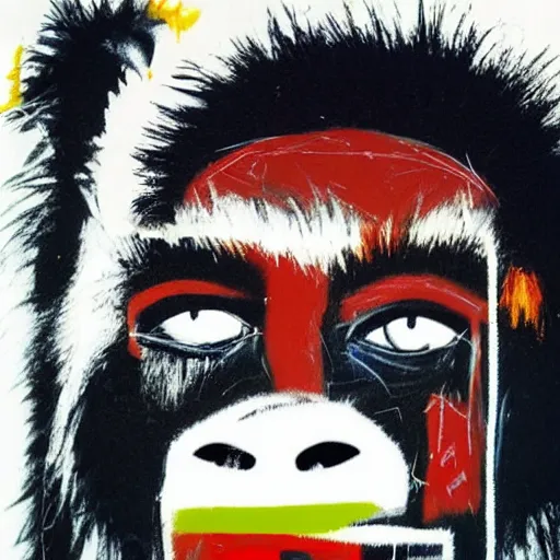 Image similar to basquiat portrait of a minimalist monkey