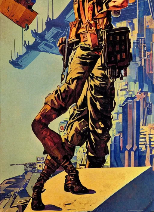 Image similar to propaganda poster. cyberpunk mercenary. portrait by jean giraud and anton otto fischer and john philip falter and will eisner and gil elvgren