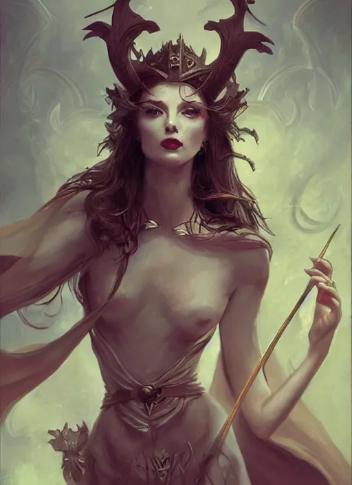 Image similar to tarot!!, fairy queen, fantasy medieval, no noise, elegant, concept art, sharp focus, beautiful face!!, digital art, smooth defined outlines!!, by Brom, trending on Artstation, Tom Bagshaw, Sargent