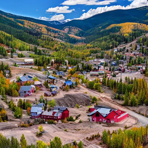 Prompt: the town of Aspen Creek, mountain valley mining town, 4k, scenic