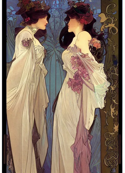 Image similar to dreamlike amidens in gowns smooth sharp focus illustration by rossdraws, alphonse mucha frank fanzzeta