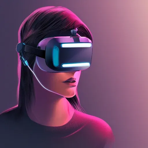 Prompt: cyberpunk, bot wearing vr headset, sci - fi, face, portrait, illustration