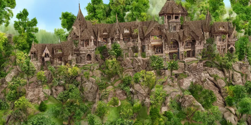 Image similar to residence in the style of rivendell