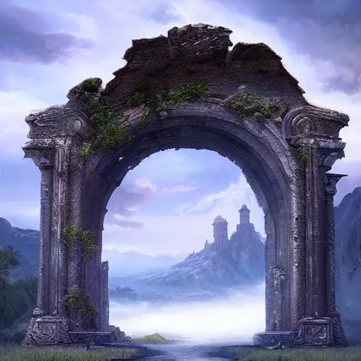 Image similar to beautiful matte painting of the grand ancient stone door, fantasy, sharp focus