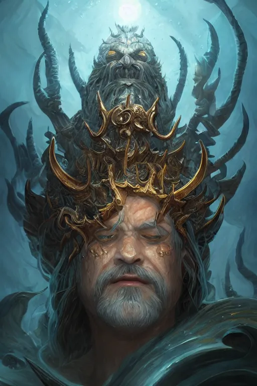 Image similar to lord of sea elf, god of the underworld, highly detailed, d & d, fantasy, highly detailed, digital painting, trending on artstation, concept art, sharp focus, illustration, global illumination, ray tracing, realistic shaded, art by artgerm and greg rutkowski and fuji choko and viktoria gavrilenko and hoang lap, sunny