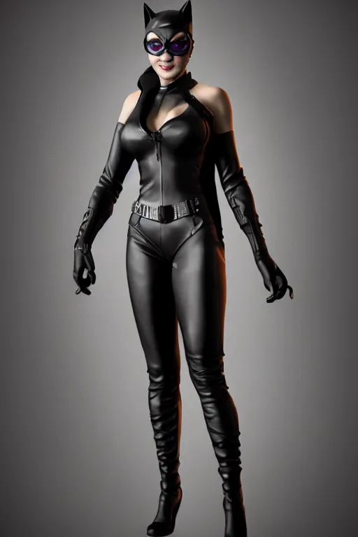 Prompt: full body 3d render of Catwoman, character art, concept art, photorealistic, finalRender, octane, Unreal Engine