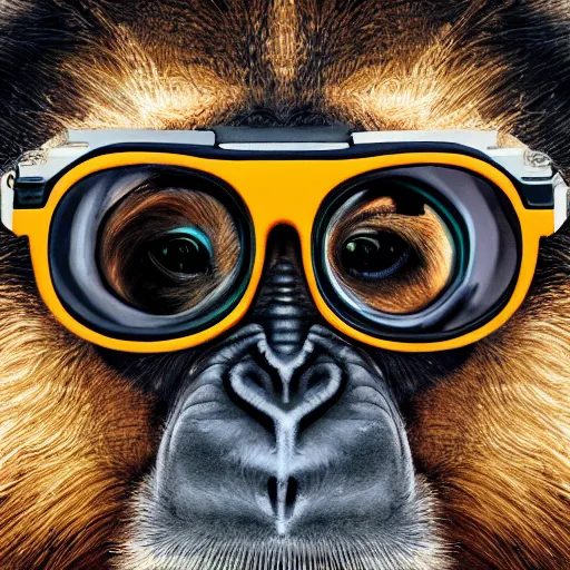 Prompt: portrait of a monkey with vr glasses from the side with paint splattered, colorless, high detailed, painting, concept art, trending on art station, 4 k