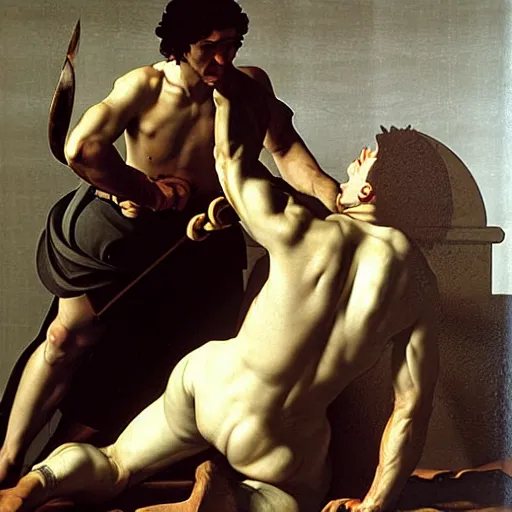 Prompt: achilles and hector by caravaggio