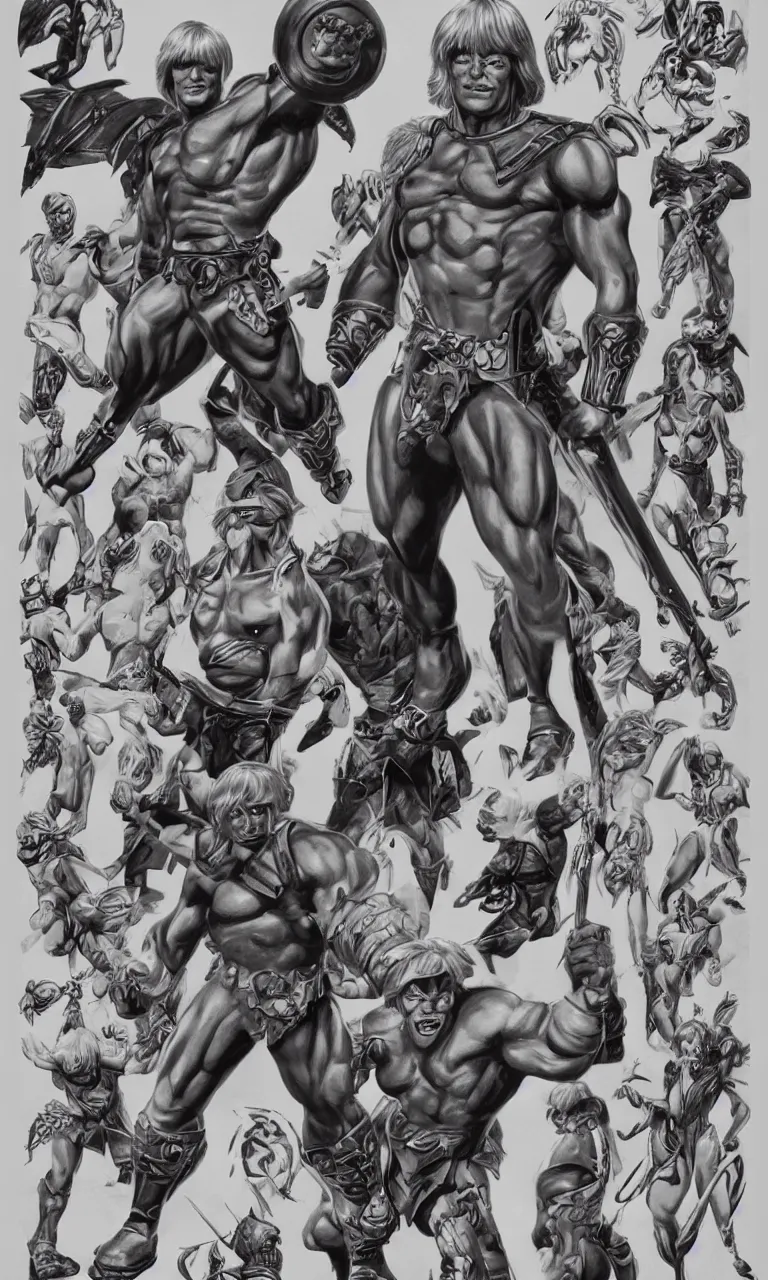 Image similar to he - man full body character design by alex ross