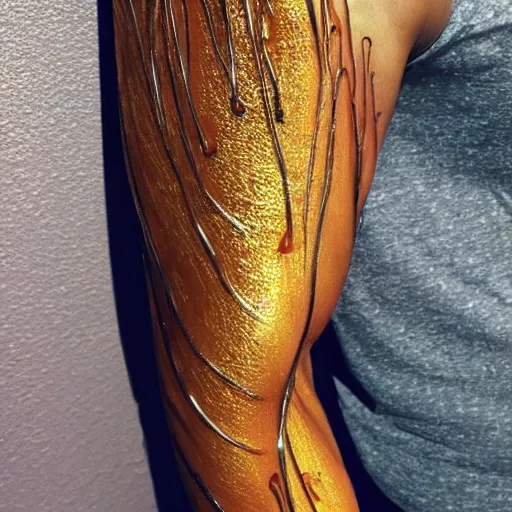 Prompt: arm with golden glowing veins