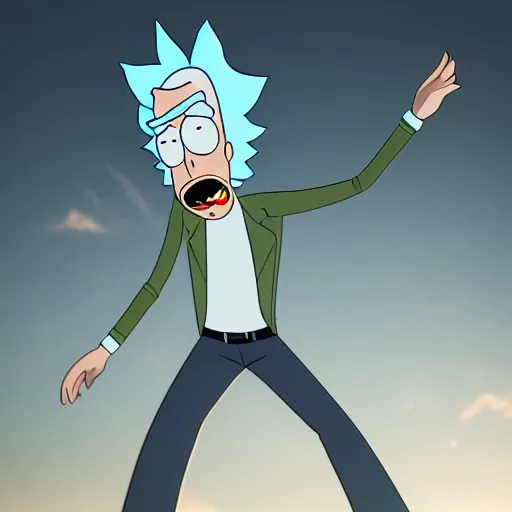 Image similar to full body pose, hyperrealistic photograph of drunk rick sanchez from rick and morty, dim volumetric lighting, 8 k, octane beautifully detailed render, extremely hyper detailed, intricate, epic composition, cinematic lighting, masterpiece, trending on artstation, very very detailed, stunning, hdr, smooth, sharp focus, high resolution, award, winning photo, dslr, 5 0 mm