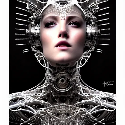 Image similar to portrait of the beautiful young robotic goddess of metal, surreal, fantasy, intricate, mechanical, elegant, dramatic lighting, emotionally evoking symbolic metaphor, highly detailed, gears, lifelike, photorealistic, digital painting, painterly, artstation, concept art, smooth, head in focus, sharp focus, illustration, art by John Collier and Krenz Cushart and Artem Demura and Alphonse Mucha and Albert Aublet,