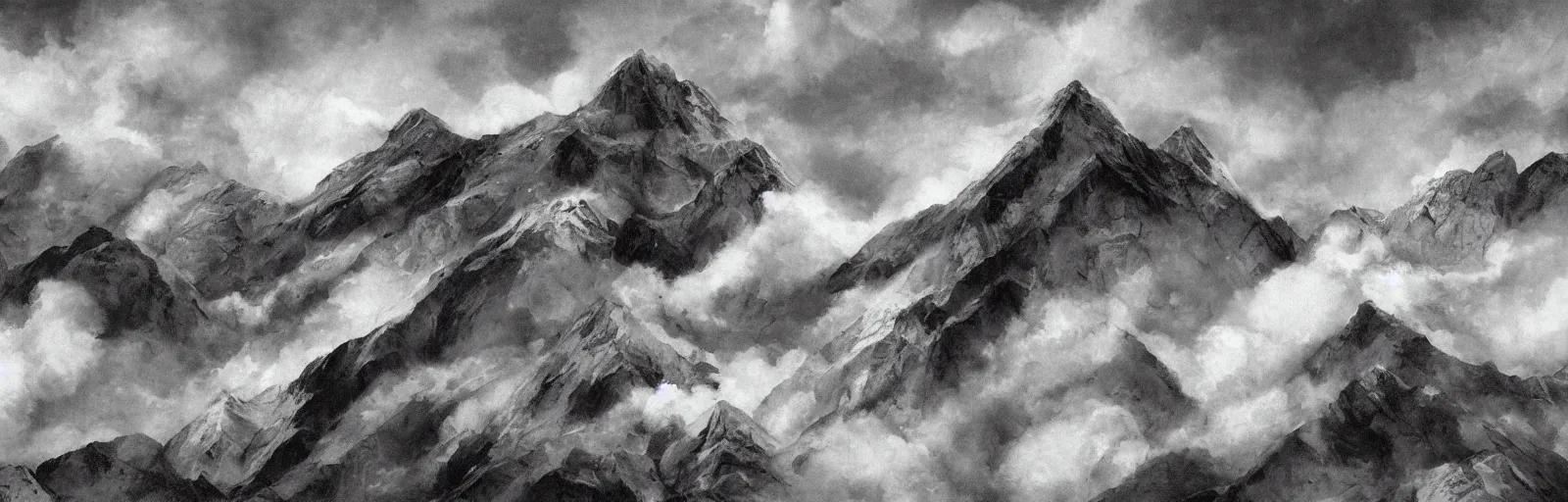 Image similar to A jagged mountain range earthquake, clouds, illustration, detailed, smooth, soft, cold, by Adolf Lachman, Shaun Tan, Surrealism