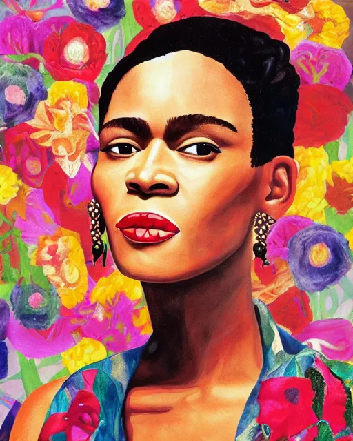 Image similar to Whitney Houston in Frida kahlo painting style