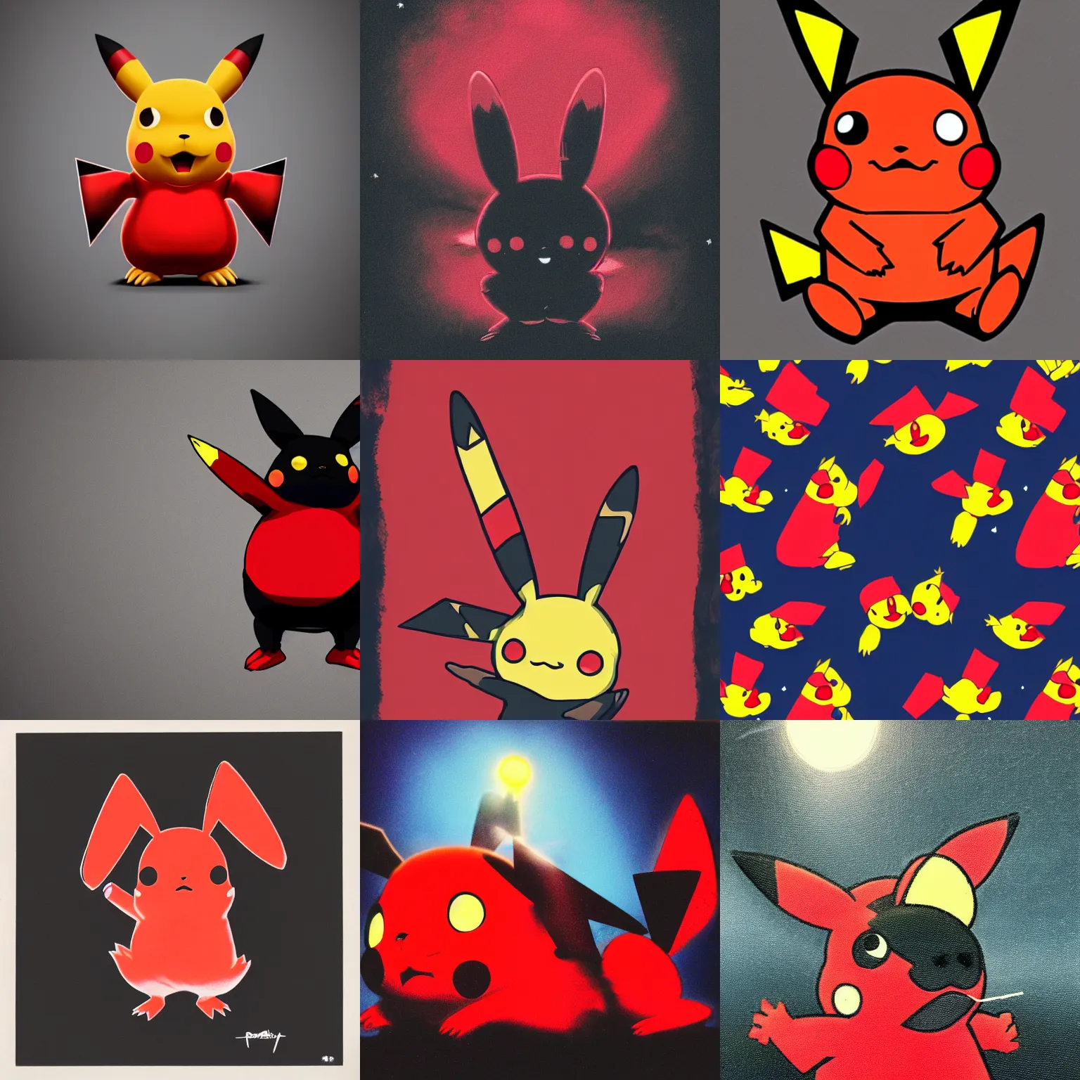 Prompt: red pikachu, very rare and very dark atmosphere