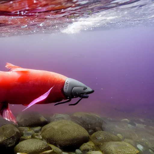 Image similar to salmon robot cyborg on a mission upstream.