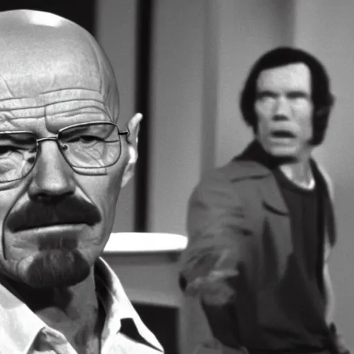 Image similar to A still of Walter White as a guest on Tonight With Johnny Carson, 1970s, colour