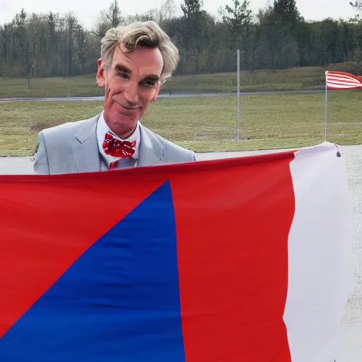 Prompt: bill nye the science guy holding the flag of poland