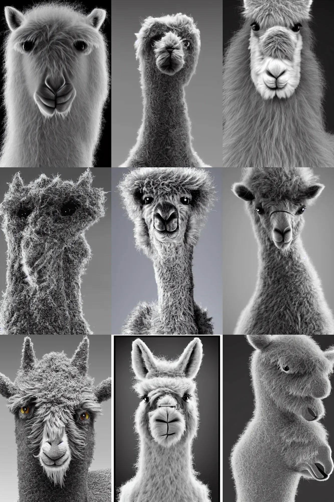 Prompt: Scanning tunneling electron microscopy image symmetrical nano-scale sculpture furry llama portrait in Scanning tunneling microscope, carbon nanostructure, HQ 8k scan