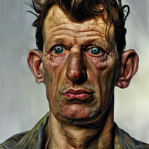 Image similar to high quality high detail painting by lucian freud, hd, portrait of a demon, photorealistic lighting
