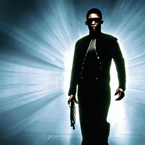 Image similar to usher as morpheus from the matrix, dramatic lighting, movie still,