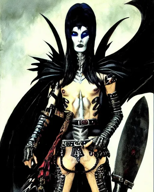 Prompt: portrait of an androgynous skinny punk goth sorcerer wearing armor by simon bisley, john blance, frank frazetta, fantasy