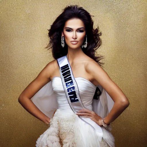 Prompt: portrait photography of miss universe by annie leibovitz and joe mcnally and richard avedon, perfect facial symmetry, dim volumetric cinematic lighting, 8 k, post - processing, extremely hyper - detailed, intricate, epic composition, masterpiece, stunning,