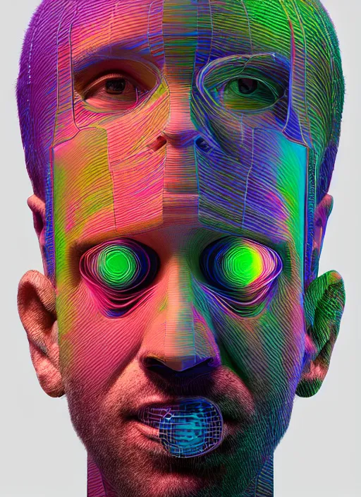 Prompt: highly detailed hyperreal vfx portrait of a 3 d human head made of speakers. polyphonic prismatic joy & ecstasy, vibrant vibrations, pulse projections, sonic love, ornate, hyperrealistic, octane render, inspired by james jean, okuda sam miguel, android jones, beeple, frostbite 3 engine