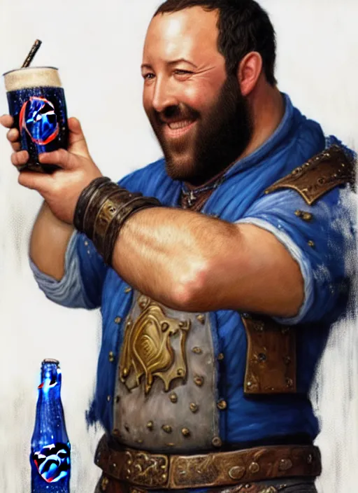 Image similar to a _ fantasy _ style _ portrait _ painting _ of burt kreischer drinking pepsi, rpg dnd oil _ painting _ unreal _ 5 _ daz. _ rpg _ portrait _ extremely _ detailed _ artgerm _ greg _ rutkowski _ greg