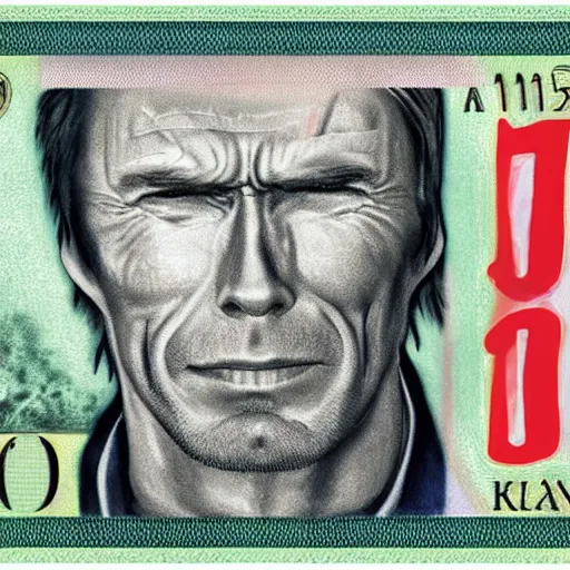 Image similar to a £ 2 0 pound note with clint eastwood instead of the queens head