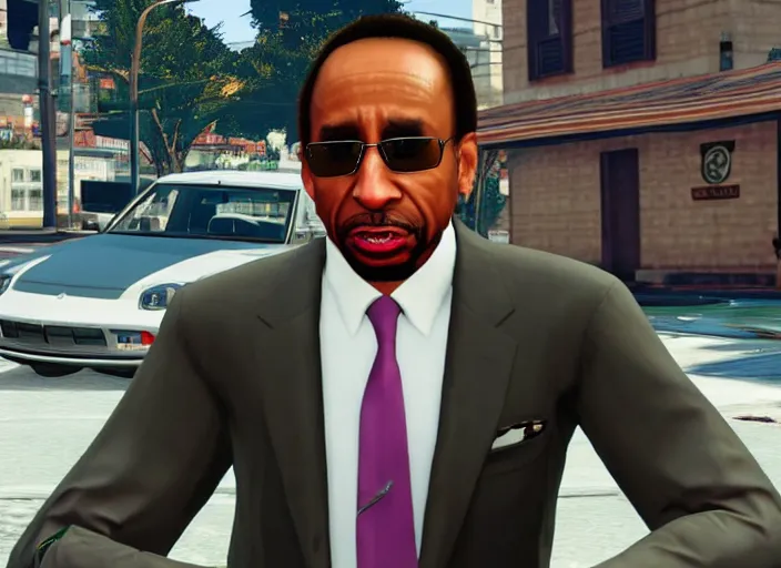 Prompt: stephen a smith in grand theft auto 5, gta, ps 4 gameplay