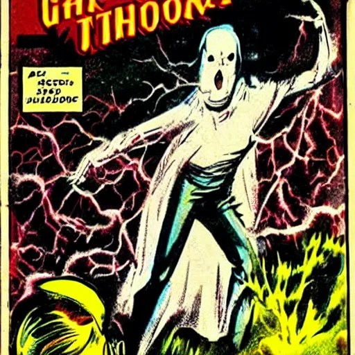 Image similar to vintage horror comic book covers depicting ghosts,
