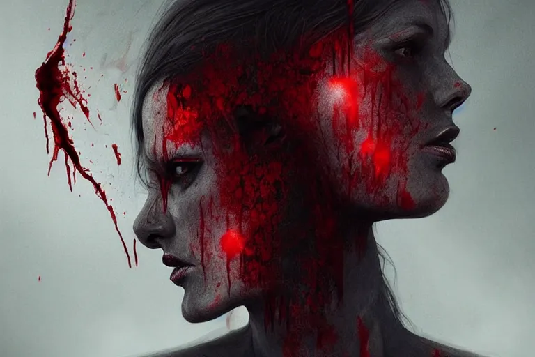Prompt: surreal Half-body Portrait of beautiful seductive Dark demonic godeness of destruction and war covered in blood , elegant, highly detailed, smooth, photoreal, sharp focus, illustration, beautiful, geometric, dmt trending on artstation, cinematic, artwork by WLOP