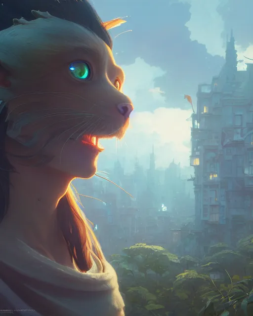 Image similar to highly detailed vfx portrait of a rat, unreal engine, greg rutkowski, loish, rhads, beeple, makoto shinkai and lois van baarle, ilya kuvshinov, rossdraws, tom bagshaw, alphonse mucha, global illumination, detailed and intricate environment