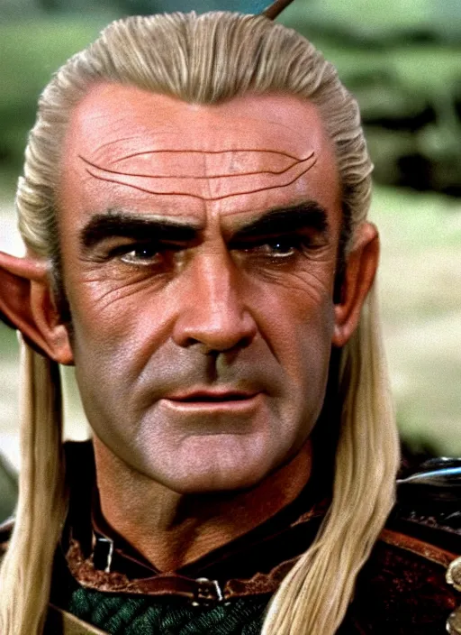 Image similar to film still of Sean Connery as Legolas in The Lord of the Rings, 4k